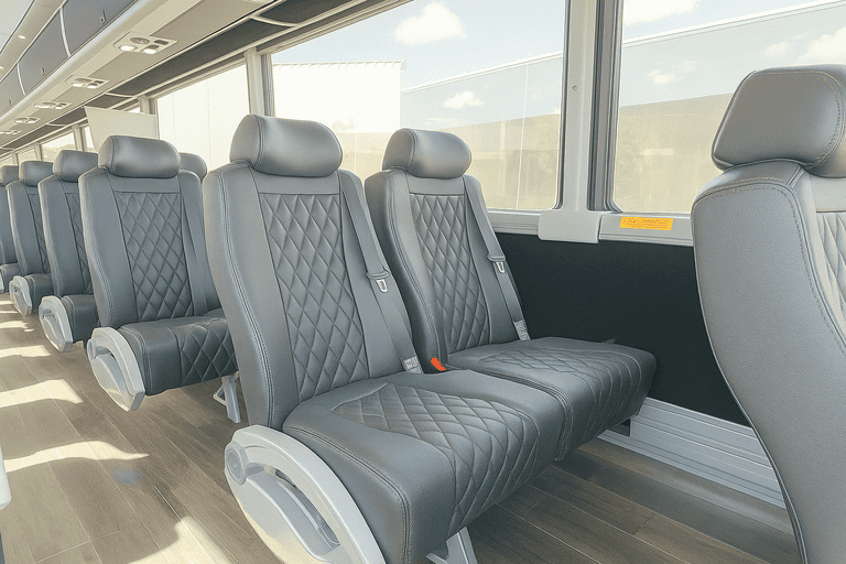 interior of Rialto Minibus Company charter bus